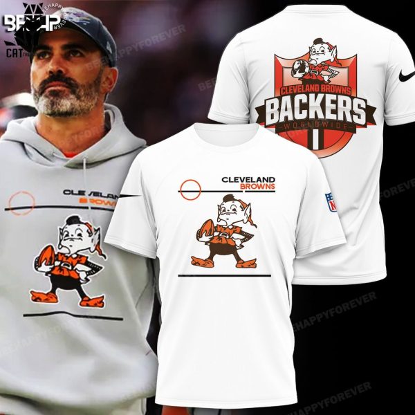 Cleveland Browns Backers Worldwide NFL Logo White Design 3D Hoodie