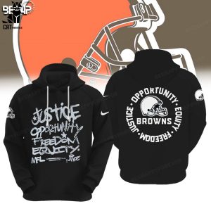 Cleveland Browns Justice Opportunity Equity Freedom Black Nike Logo Design 3D Hoodie
