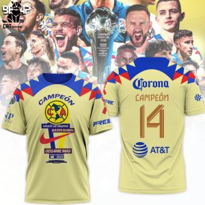 Club America Limited Edition 14 Champions Corona Campeon Yellow Design 3D T-Shirt