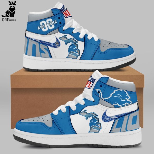Detroit Lions City Blue White Nike Logo Design Air Jordan 1 High Top