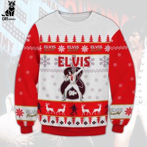 Elvis Presley Red White Christmas Design 3D Sweater