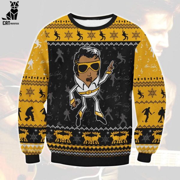 Elvis Ugly Christmas Yellow Design 3D Sweater