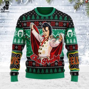 Elviss Presleyy Belt buckle Sign With Rhinestone Christmas Ugly Design 3D Sweater