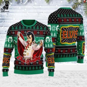 Elviss Presleyy Belt buckle Sign With Rhinestone Christmas Ugly Design 3D Sweater