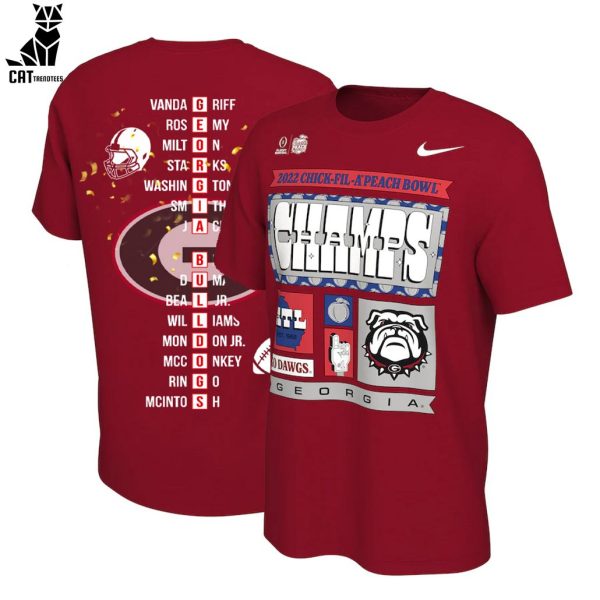Georgia Bulldogs football Peach Bowl 2022 Champion Nike Logo Red Design 3D T-Shirt