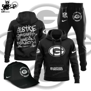 Green Bay Packers Justice Opportunity Equity Freedom  Nike Logo Design Hoodie Longpant Cap Set