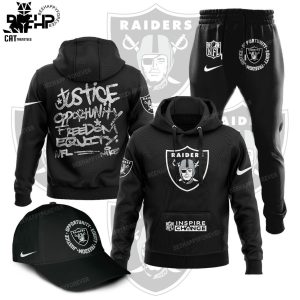 Las Vegas Raiders Justice Opportunity Equity Freedom  Nike Logo Design Hoodie Longpant Cap Set