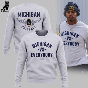 Michigan Vs Everybody Michigan Football Gray Logo Design 3D Sweater
