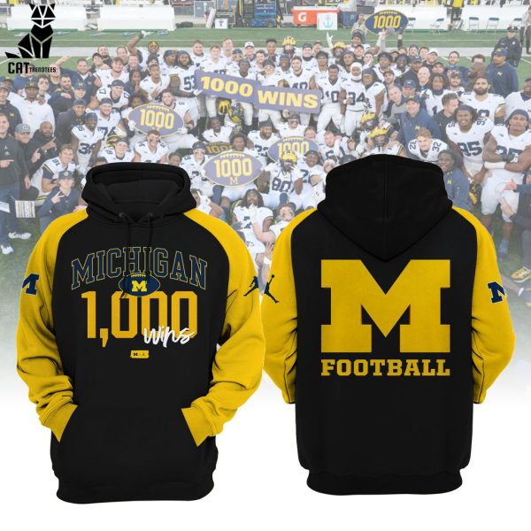 Michigan Wolverines Football 1000 Wins Black Yellow Sleeve Design 3D Hoodie
