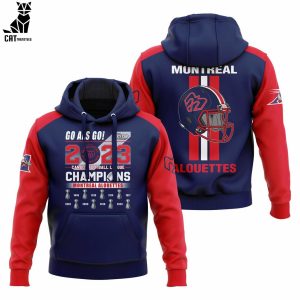 Montreal Alouettes 2023 Champions CFL Grey Cup Champions Blue Red Sleeve Design 3D Hoodie