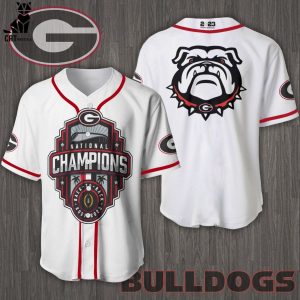 National Champions Georgia Bulldogs White Mascot Design Baseball Jersey