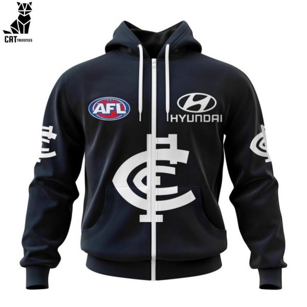 Ontime Carlton Blues Hyundai Black AFL Logo Design 3D Hoodie