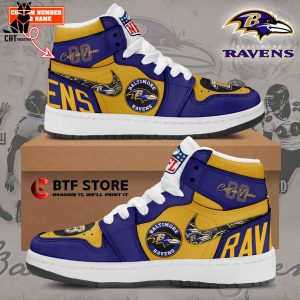 Personalized Baltimore Ravens Nike Logo Blue Yellow Design Air Jordan 1 High Top