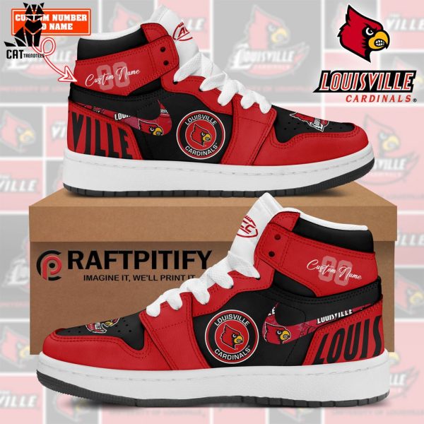 Personalized Louisville Cardinals Football  Nike Logo Red Black Design Air Jordan 1 High Top