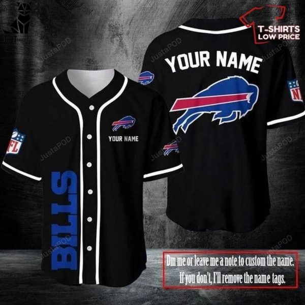 Personalized NFL Buffalo Bills Black NFL Logo Design Baseball Jersey