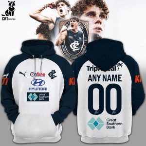 Personalized Ontime Hyundai AFL Carlton Blues Charlie Curnow White Blue Design 3D Hoodie