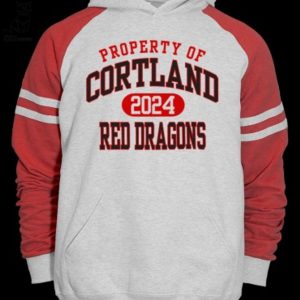 Property Of Cortland 2024 Red Dragons Football Gray Red Sleeve Design 3D Hoodie