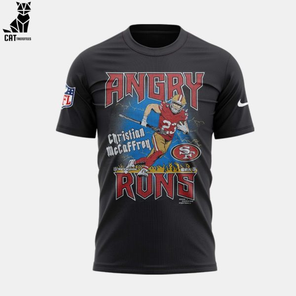 SF 49ers Angry Runs Christian Mccaffrey Nike Logo Black Design 3D T-Shirt