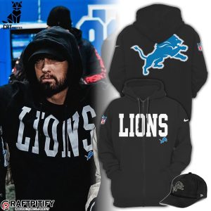 2024 Detroit Lions NFL Logo Black Design Hoodie Longpant Cap Set