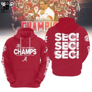 Alabama Crimson Tide 2023 SEC Football Conference Champions Red Logo Design 3D Hoodie