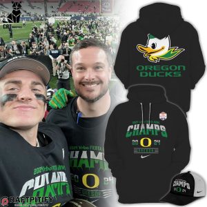 2024 Vrbo Fiesta Bowl Champs 2024 Oregon Champions Black Logo Design 3D Hoodie Longpant Cap Set