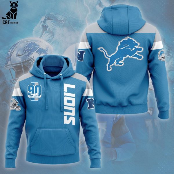 Detroit Lions To Celebrate 90th Season Blue Mascot Design 3D Hoodie