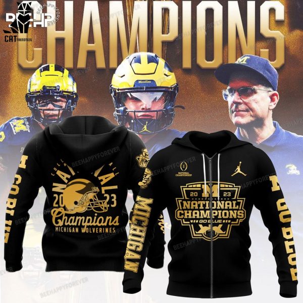 2023 College Football Michigan Wolverines 23 24 National Champions Black Logo Design 3D Hoodie