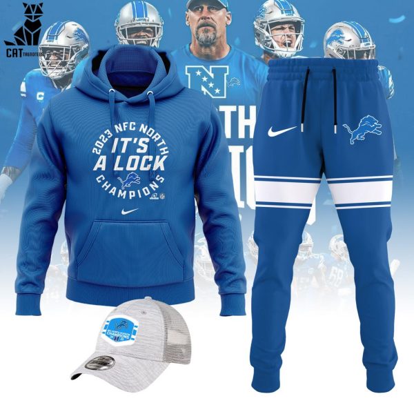 2023 NFC North It’s Clock Champions Detroit Lions Nike Logo Blue Hoodie Longpant Cap Set