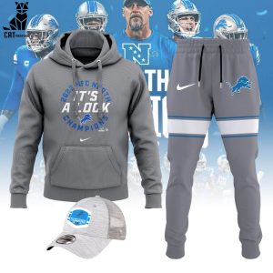 2023 NFC North It’s Clock Champions Detroit Lions Nike Logo Gray Hoodie Longpant Cap Set