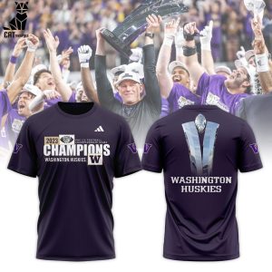 2023 Pac-12 Football Championship Game Washington Huskies Black Design Adidas Logo 3D T-Shirt
