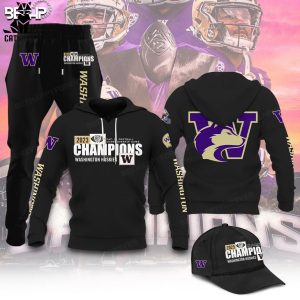 2023 Pac-12 Football Conference Champions Washington Huskies Full Black Design Hoodie Longpant Cap Set