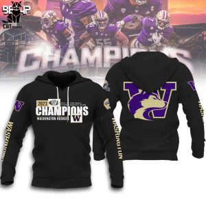 2023 Pac-12 Football Conference Champions Washington Huskies Full Black Design Hoodie Longpant Cap Set