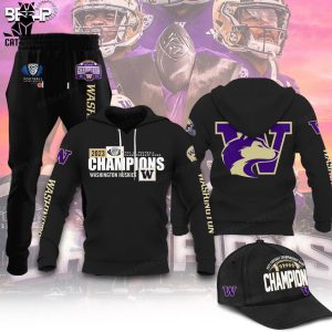 2023 Pac-12 Football Conference Champions Washington Huskies Full Black Hoodie Longpant Cap Set