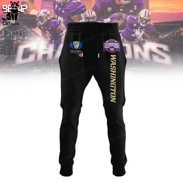 2023 Pac-12 Football Conference Champions Washington Huskies Full Black Hoodie Longpant Cap Set