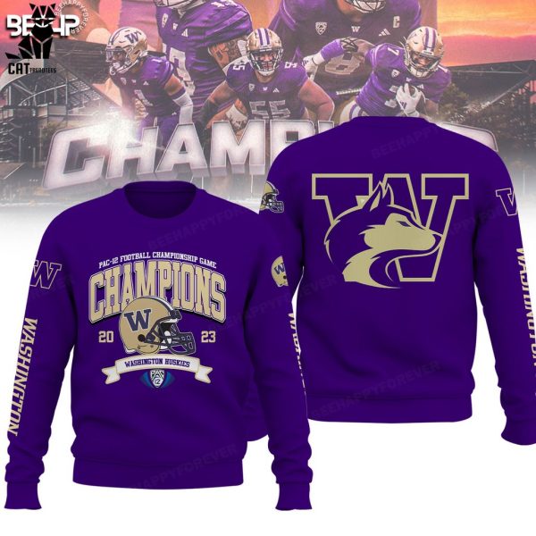 2023 Pac-12 Football Conference Champions Washington Huskies Full Purple Logo Design 3D Hoodie