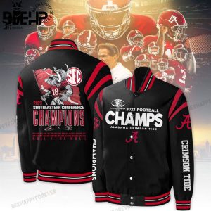 2023 SEC Football Conference Alabama Crimson Tide Champions Logo Black Design Baseball Jacket