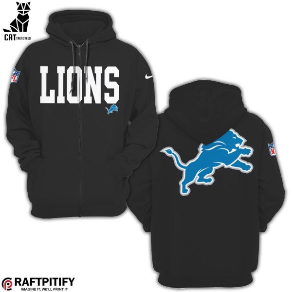 2024 Detroit Lions NFL Logo Black Design Hoodie Longpant Cap Set