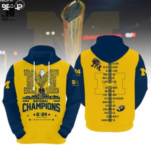 2024 January National Champions Michigan Wolverines 23 24  Yellow Design 3D Hoodie