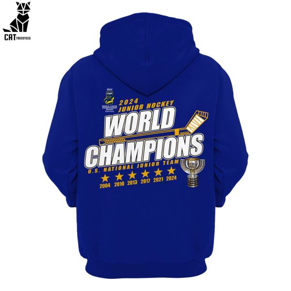 2024 Junior Hockey World Champions US National Junior Team Blue Cup Design 3D Hoodie