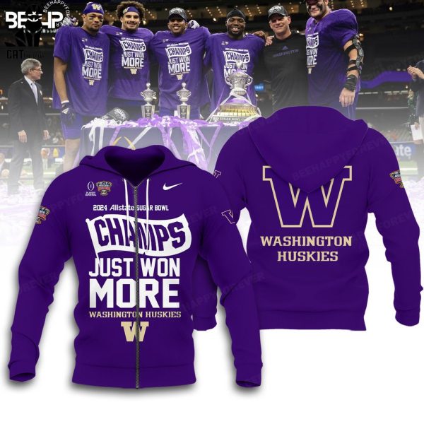 2024 Sugar Bowl Champions Just Won More Washington Huskies Purple Hoodie Longpant Cap Set