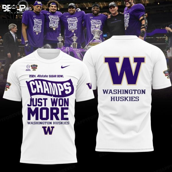2024 Sugar Bowl Champions Just Won More Washington Huskies White Design Nike Logo 3D Hoodie