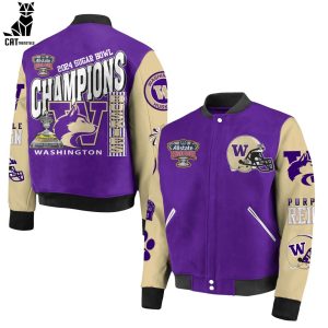 2024 Sugar Bowl Champions Just Won More Washington Huskies Purple Nike Logo Design Baseball Jacket