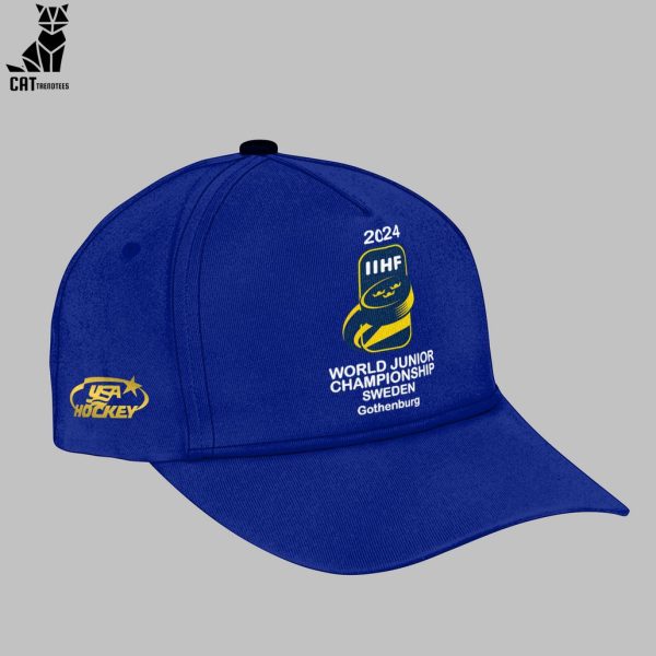 2024 World Junior Championship USA Hockey Nike Logo Blue Design 3D Hoodie Longpant Cap Set