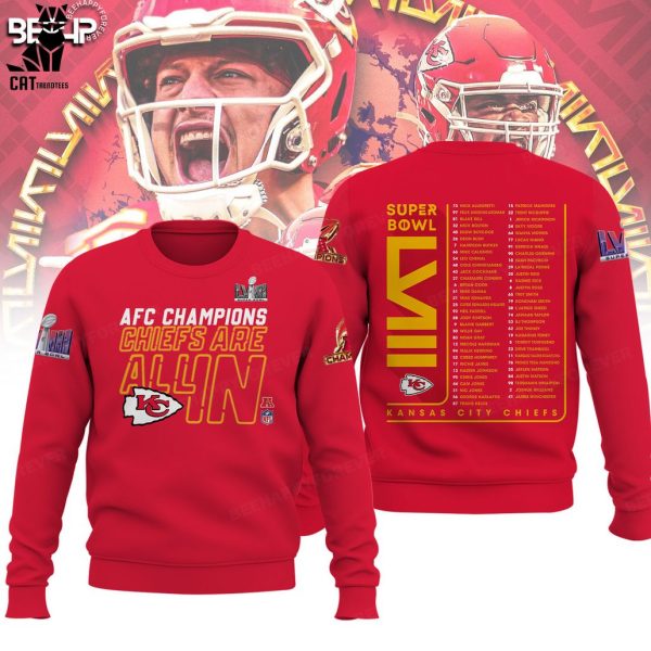 AFC Champions Chiefs Are All In Kansas City Chiefs Red Super Bowl Design 3D Hoodie