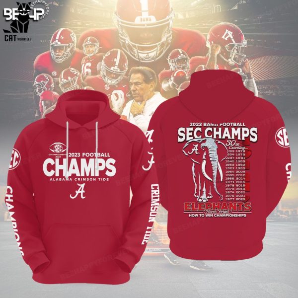 Alabama Crimson Tide 2023 SEC Football Conference Champions Red Elephants Mascot Design 3D Hoodie