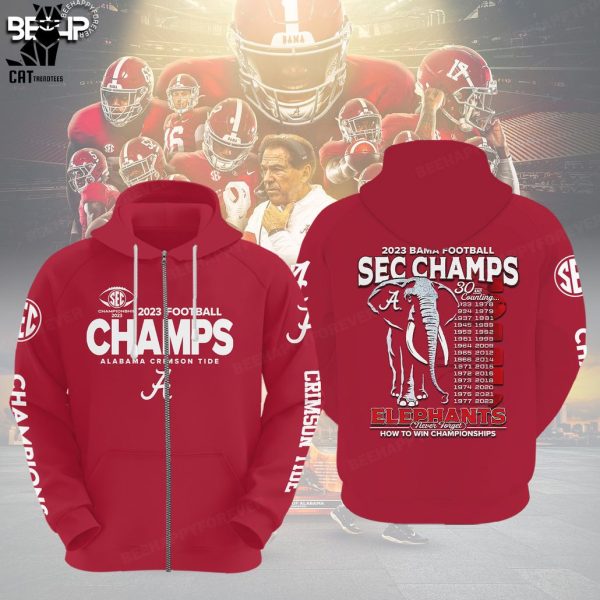 Alabama Crimson Tide 2023 SEC Football Conference Champions Red Elephants Mascot Design 3D Hoodie