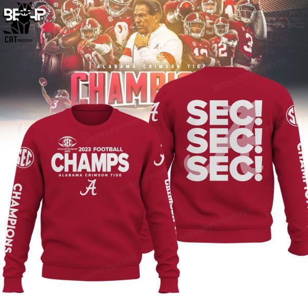 Alabama Crimson Tide 2023 SEC Football Conference Champions Red Logo Design 3D Hoodie