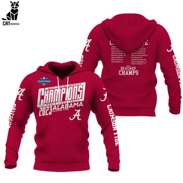 Alabama Crimson Tide 2023 SEC Men’s Basketball Conference Tournament Champions Red Design 3D Hoodie