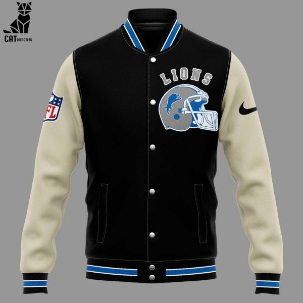 Barry Sanders Detroit Lions NFL Logo Black Design Baseball Jacket