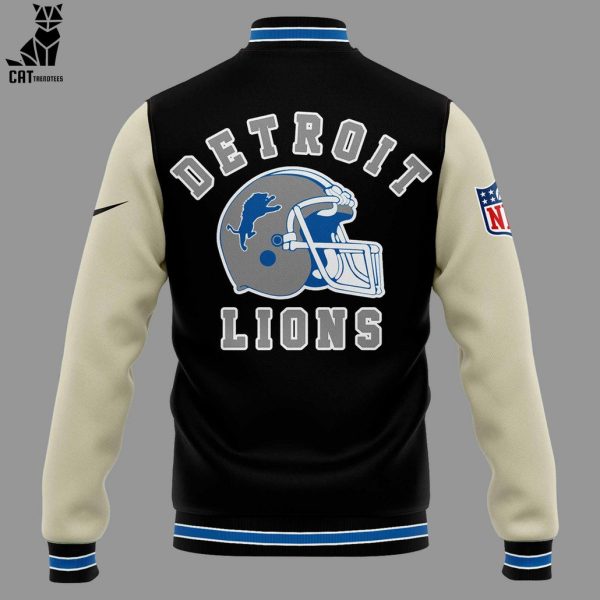Barry Sanders Detroit Lions NFL Logo Black Design Baseball Jacket